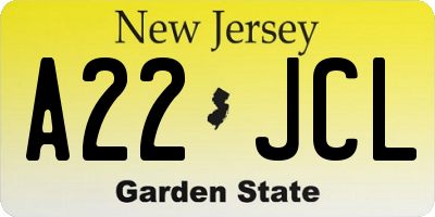 NJ license plate A22JCL