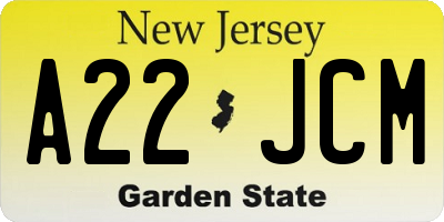 NJ license plate A22JCM