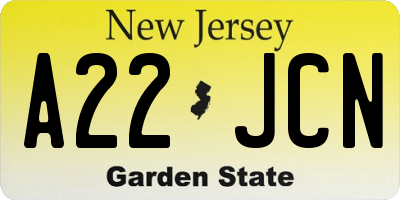 NJ license plate A22JCN