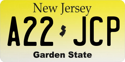 NJ license plate A22JCP