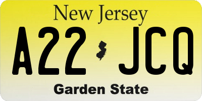NJ license plate A22JCQ