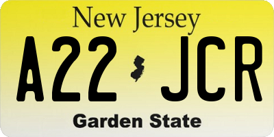 NJ license plate A22JCR