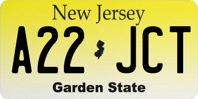 NJ license plate A22JCT