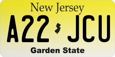 NJ license plate A22JCU