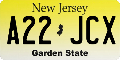 NJ license plate A22JCX