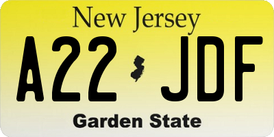 NJ license plate A22JDF