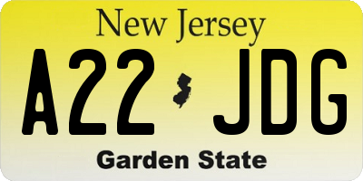 NJ license plate A22JDG