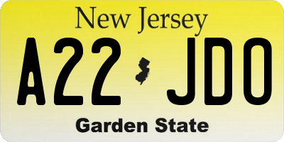 NJ license plate A22JDO