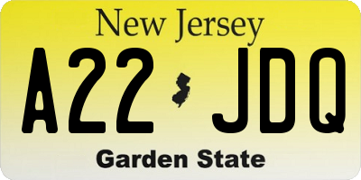 NJ license plate A22JDQ