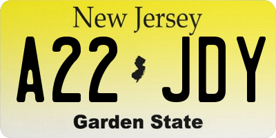 NJ license plate A22JDY