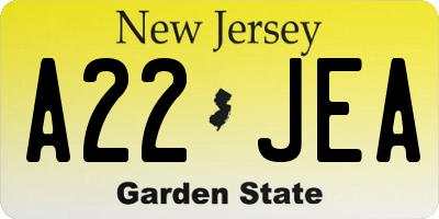 NJ license plate A22JEA