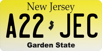 NJ license plate A22JEC