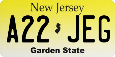 NJ license plate A22JEG