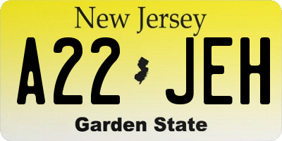 NJ license plate A22JEH