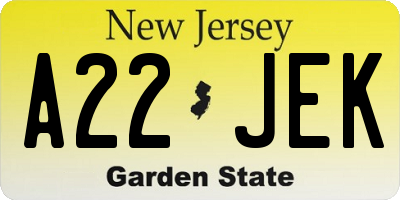 NJ license plate A22JEK