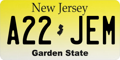 NJ license plate A22JEM