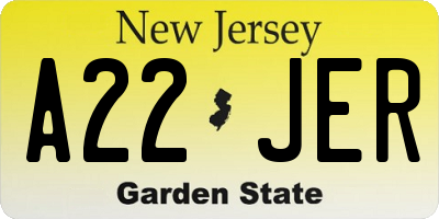 NJ license plate A22JER
