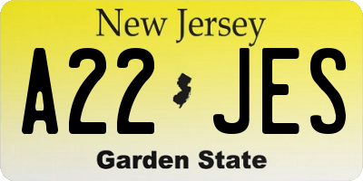 NJ license plate A22JES