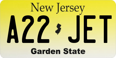 NJ license plate A22JET