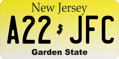 NJ license plate A22JFC
