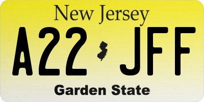 NJ license plate A22JFF
