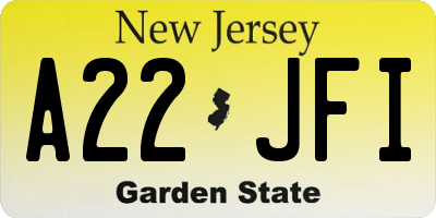 NJ license plate A22JFI