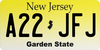 NJ license plate A22JFJ