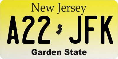 NJ license plate A22JFK