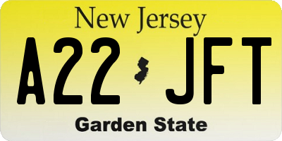 NJ license plate A22JFT