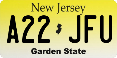 NJ license plate A22JFU