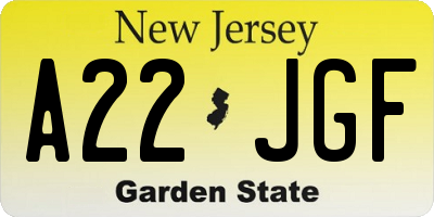 NJ license plate A22JGF