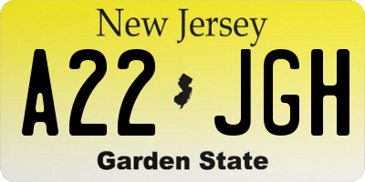 NJ license plate A22JGH