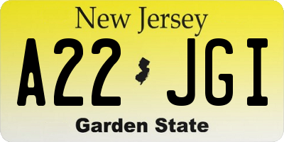 NJ license plate A22JGI