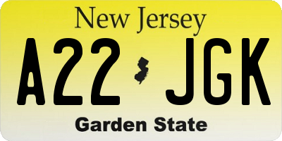 NJ license plate A22JGK