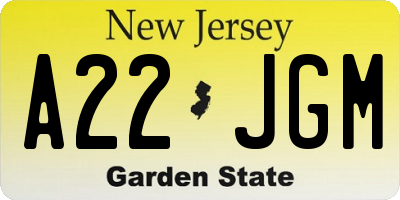 NJ license plate A22JGM
