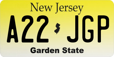NJ license plate A22JGP
