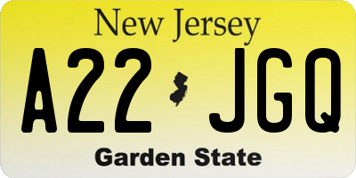 NJ license plate A22JGQ