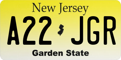 NJ license plate A22JGR