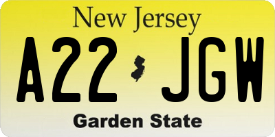 NJ license plate A22JGW