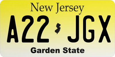 NJ license plate A22JGX