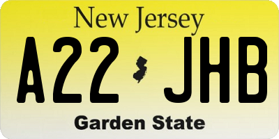NJ license plate A22JHB