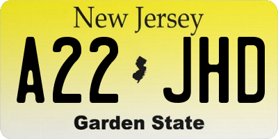 NJ license plate A22JHD