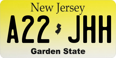 NJ license plate A22JHH