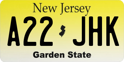 NJ license plate A22JHK