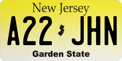 NJ license plate A22JHN