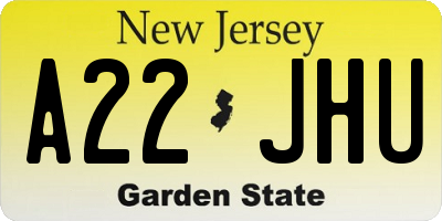 NJ license plate A22JHU