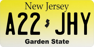 NJ license plate A22JHY