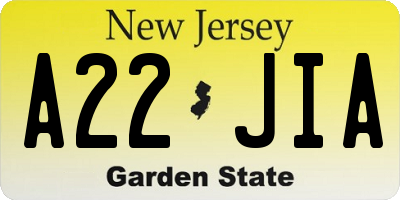 NJ license plate A22JIA