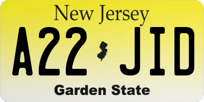 NJ license plate A22JID