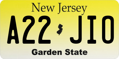 NJ license plate A22JIO